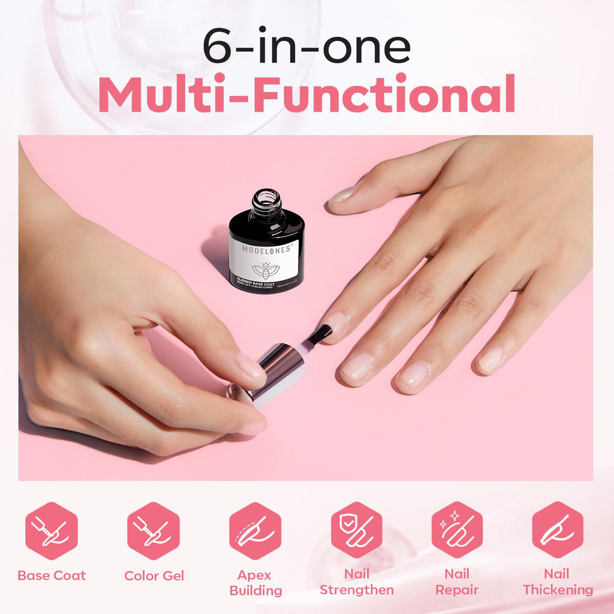 modelones Milky Pink Builder Nail Gel application on nails