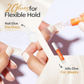 modelones Milky White Press On Nails alongside nail care tools
