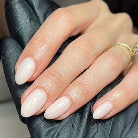 modelones Milky White Press On Nails front view with various sizes