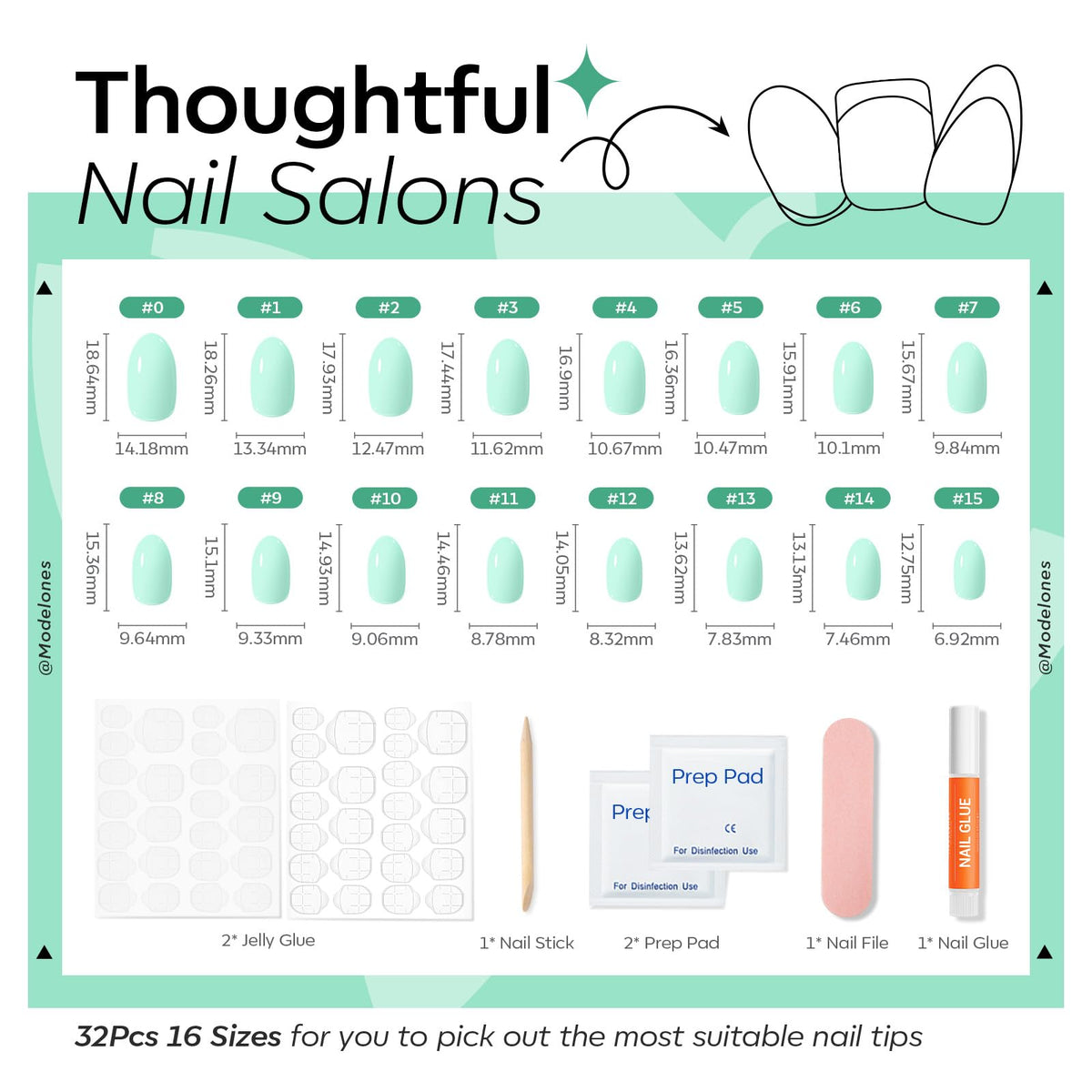 modelones Mint Green Short Press on Nails close-up