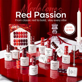 modelones nail colour display board with 12 red gel polishes