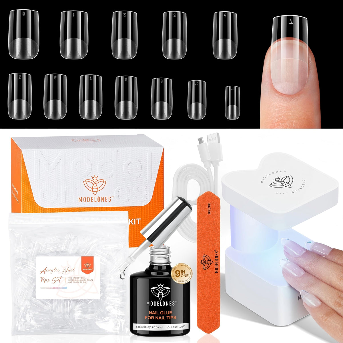 modelones Nail Gel Kit Short Square with UV LED lamp