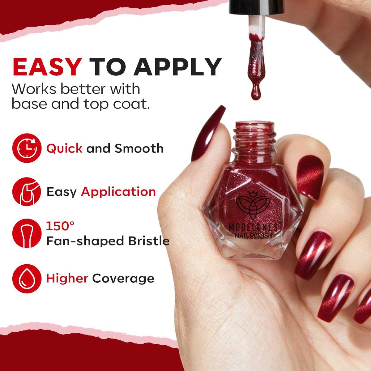 modelones nail polish applied on nails showcasing vibrant colour