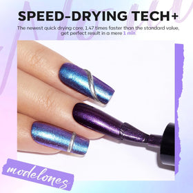 modelones nail polish bottle in emerald green holographic shade