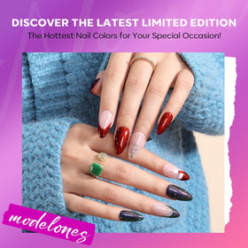 modelones Nail Polish Set showing Fiery Red and Cosmic Bronze