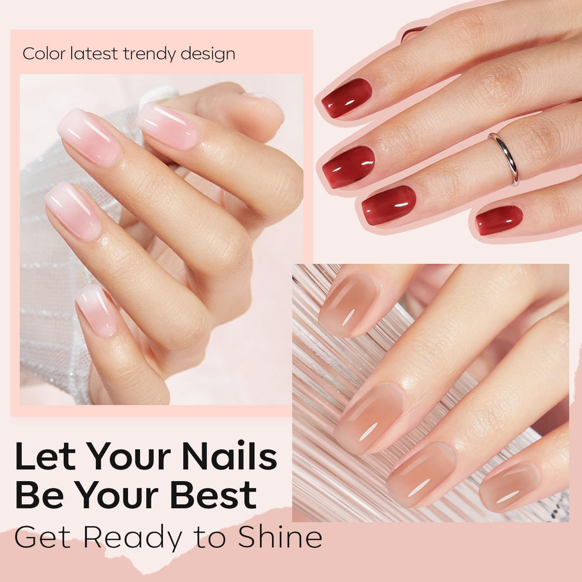 modelones nail polish set showing jelly sheer pink shades