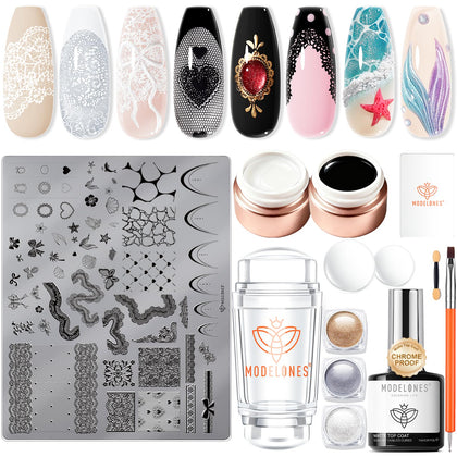 modelones Nail Stamping Kit 16Pcs with lace stamping plate