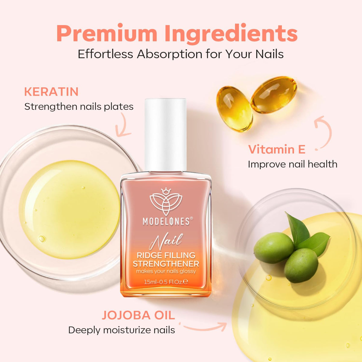 modelones Nail Strengthener and Growth displayed with natural elements