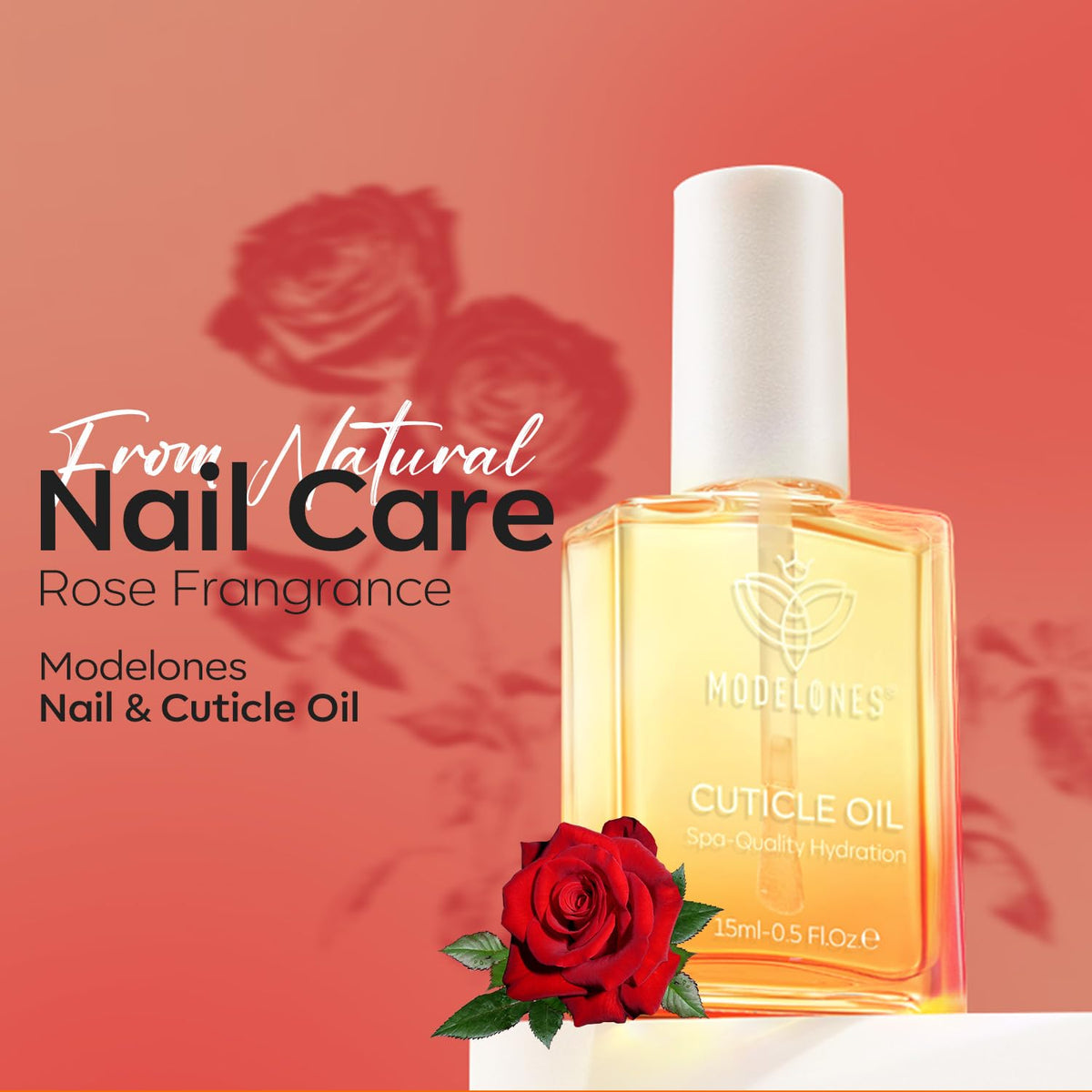 modelones Nail Strengthener Cuticle Oil 15ml with rose petals