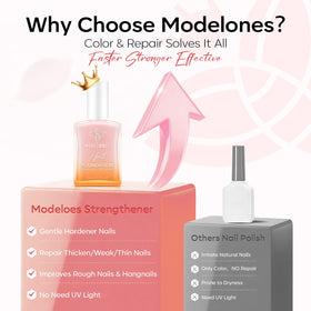 Modelones Nail Strengthener Peachy Pink Nail Polish with nail art tools
