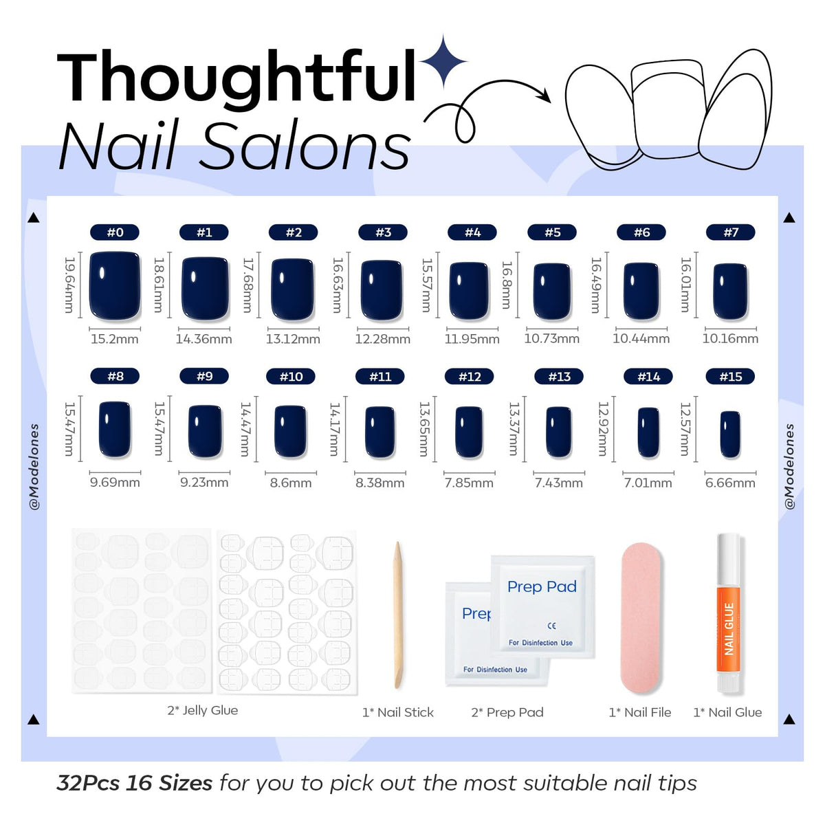 modelones Navy Blue Press On Nails displayed on a hand