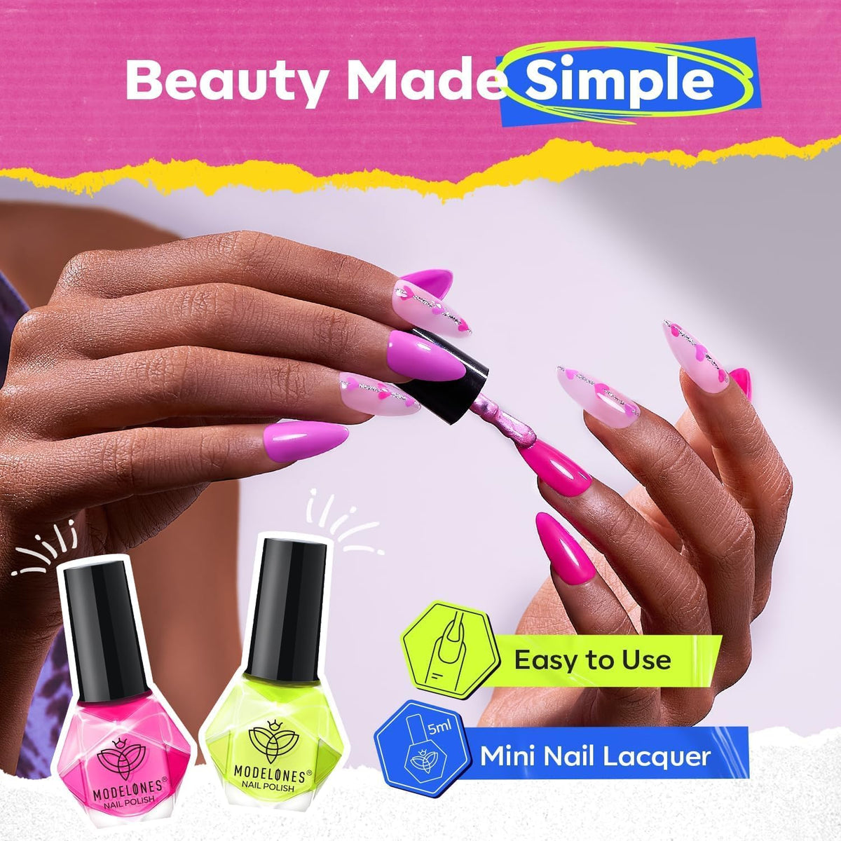 modelones Neon Nail Polish Set on a nail art display