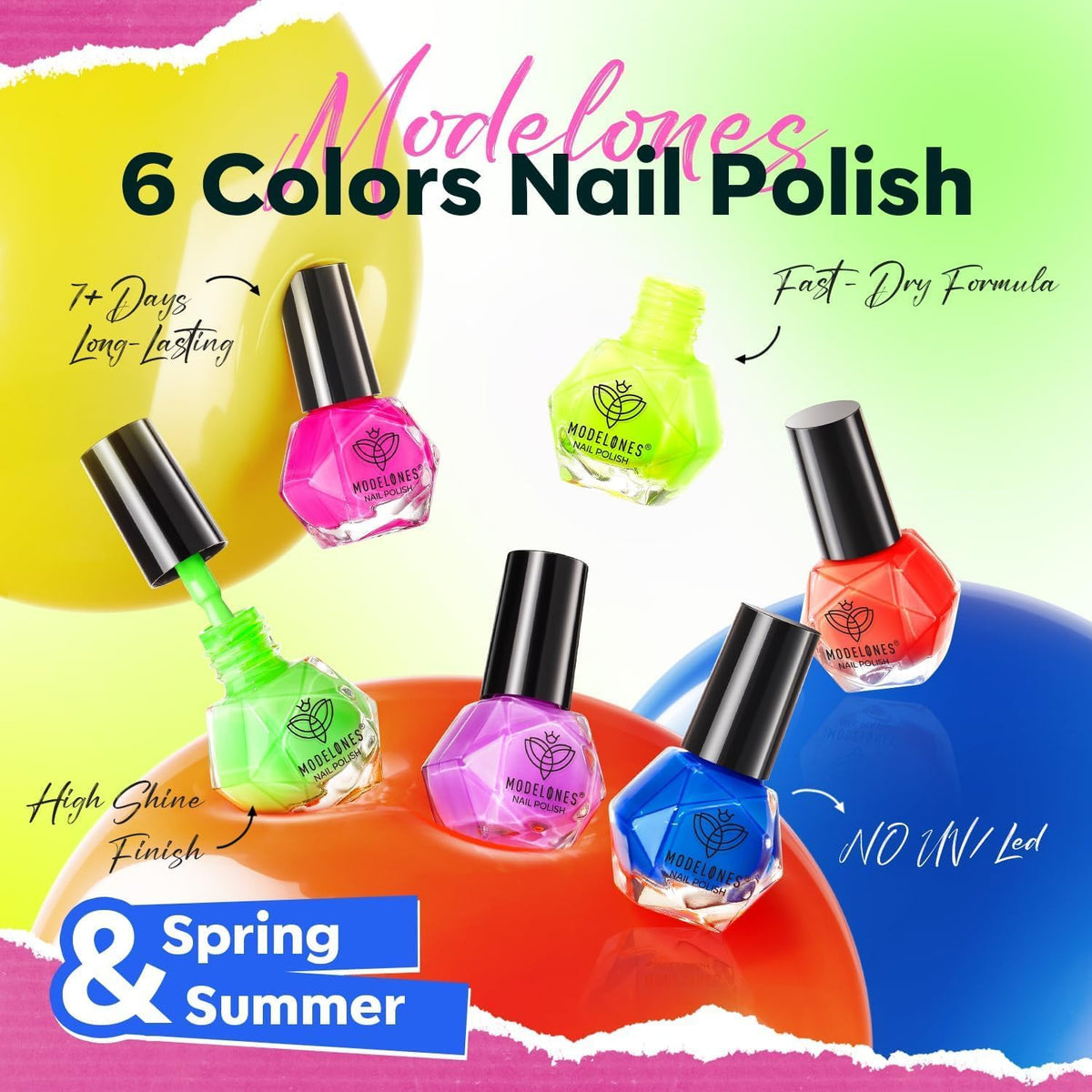 modelones Neon Nail Polish Set with summer outfit