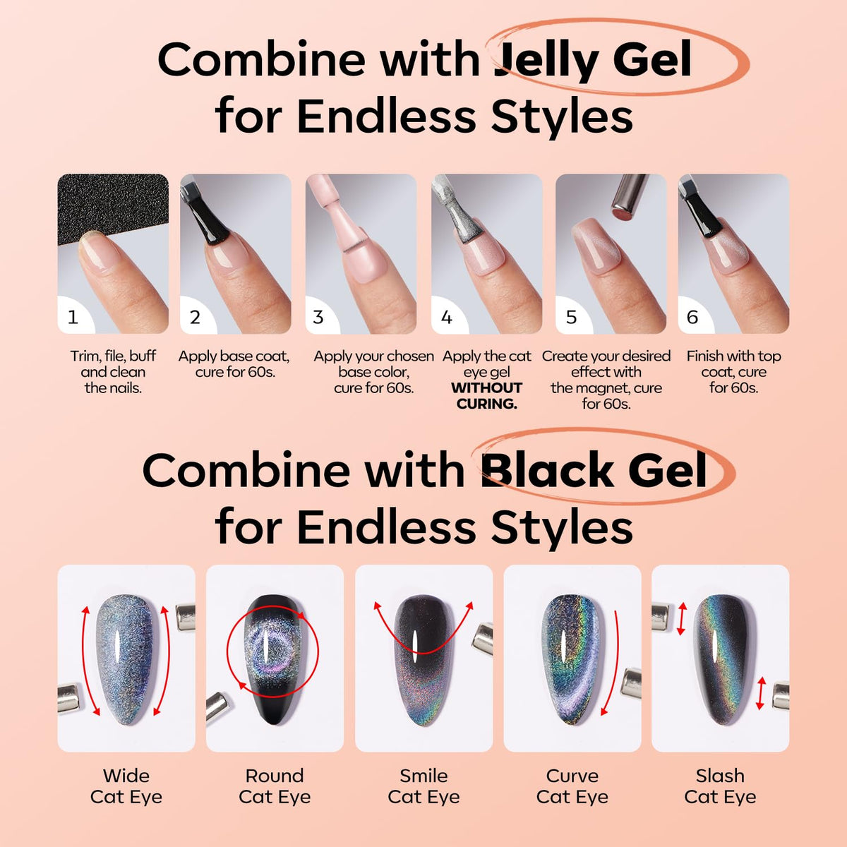 modelones Nude Cat Eye Gel Nail Polish 15ML with accessories