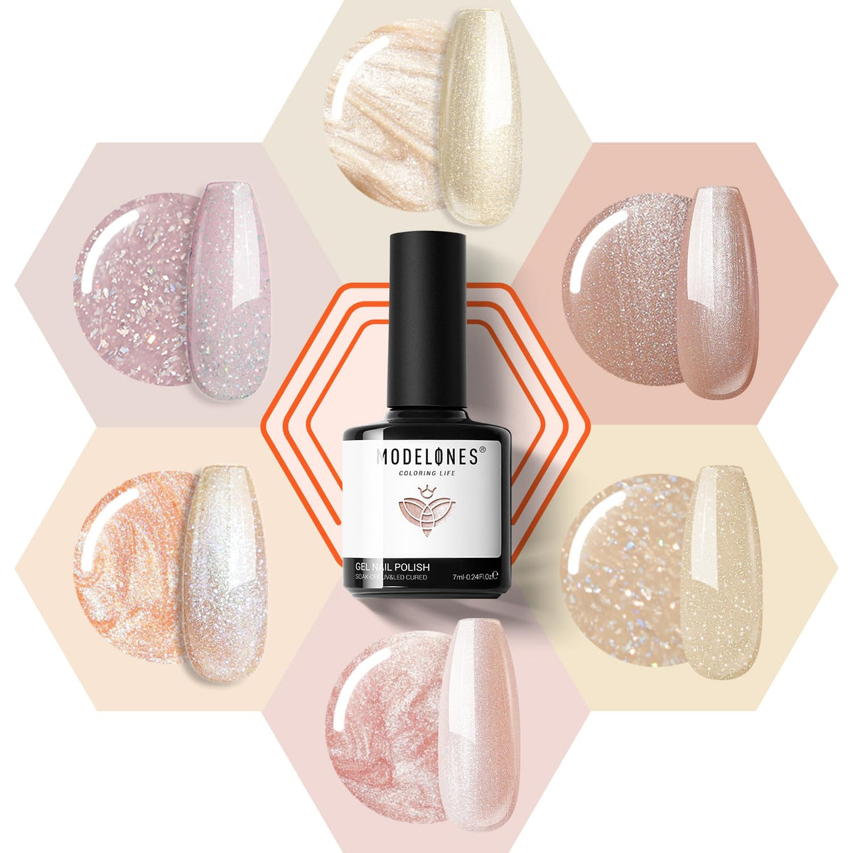 modelones Nude Gel Nail Polish Set with 6 colours front view