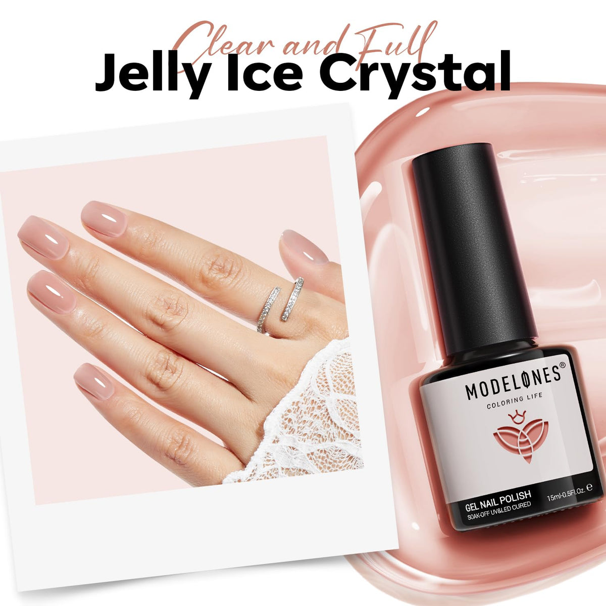 modelones Nude Gel Polish Jelly Natural Pink in use during manicure