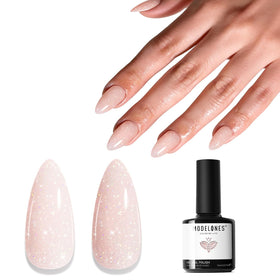 modelones Nude Pink Glitter Gel Nail Polish front view with 15 mL bottle