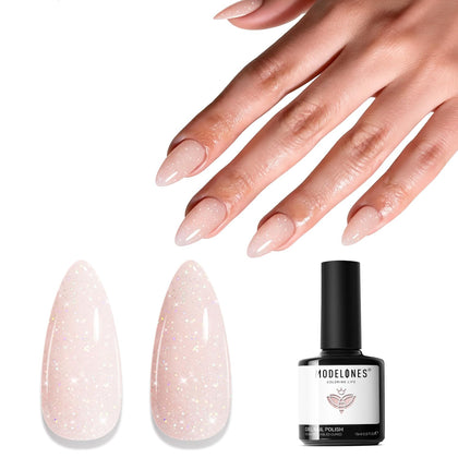 modelones Nude Pink Glitter Gel Nail Polish front view with 15 mL bottle