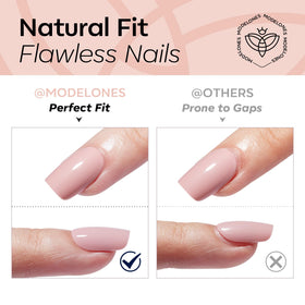 modelones Nude Pink Press On Nails Short Square applied on fingers