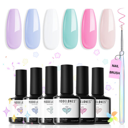 modelones Pastel Gel Nail Polish Set with 6 colours front view