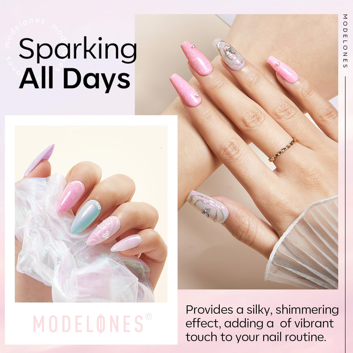 modelones Pearl Gel Top Coat glitter effect close-up
