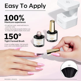 modelones Pearl Gel Top Coat with various nail polish colours