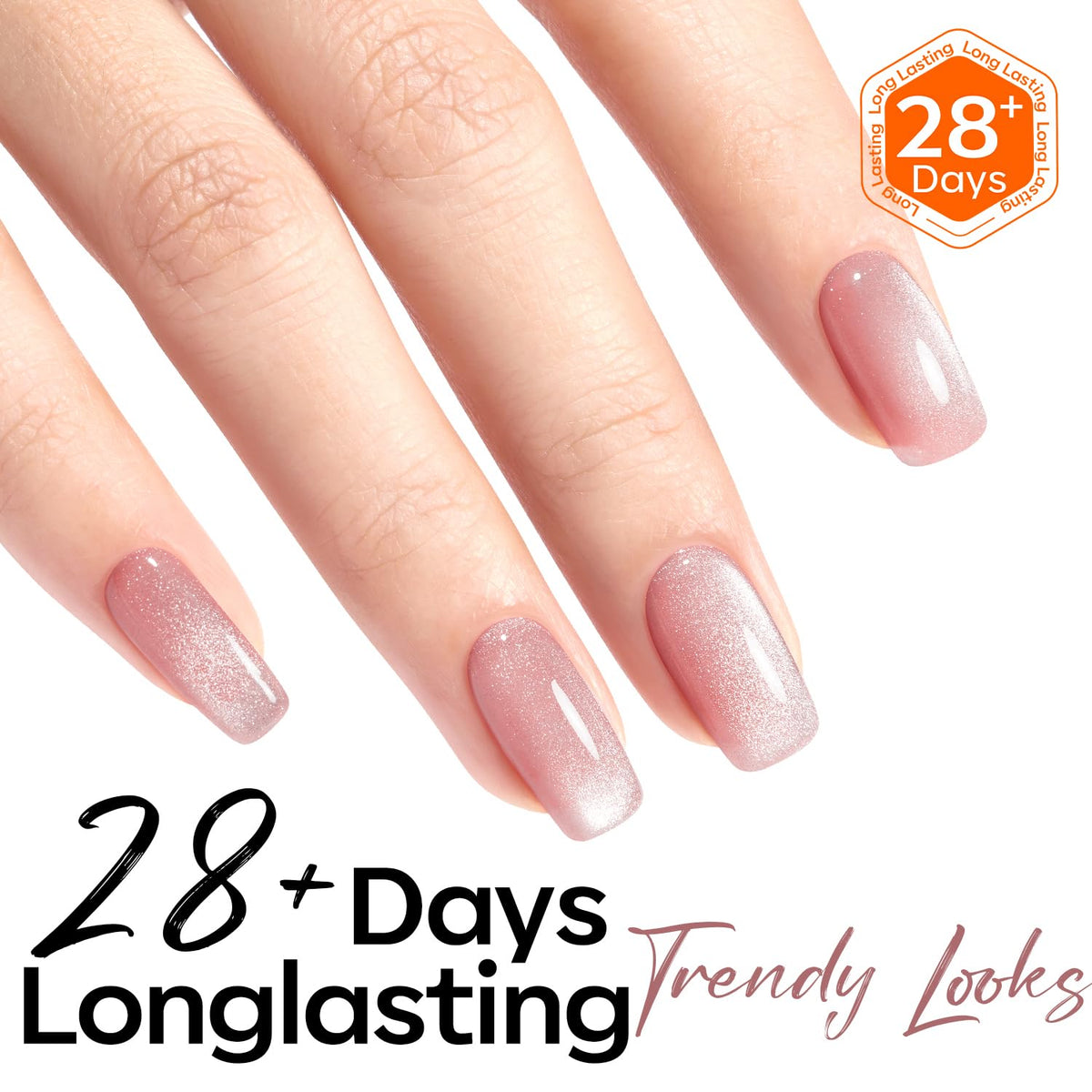 modelones Pink Cat Eye Gel Nail Polish applied on nails with cat eye effect