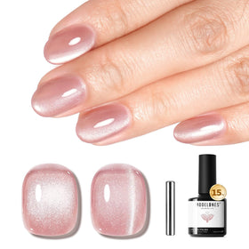 modelones Pink Cat Eye Gel Nail Polish front view with holographic effect