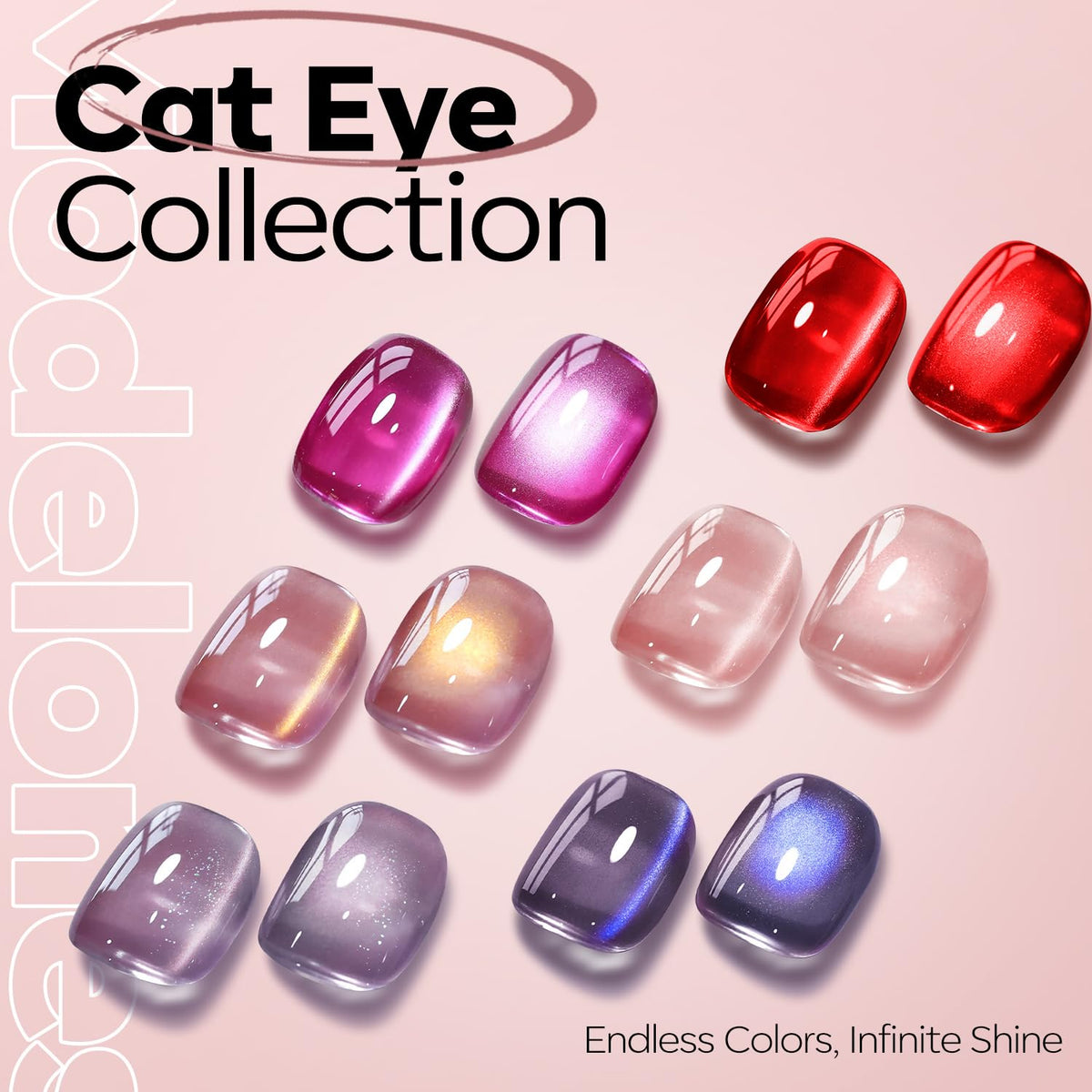 modelones Pink Cat Eye Gel Nail Polish with different base colours