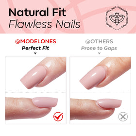Modelones Pink Chrome Press on Nails laid out with nail glue and tools