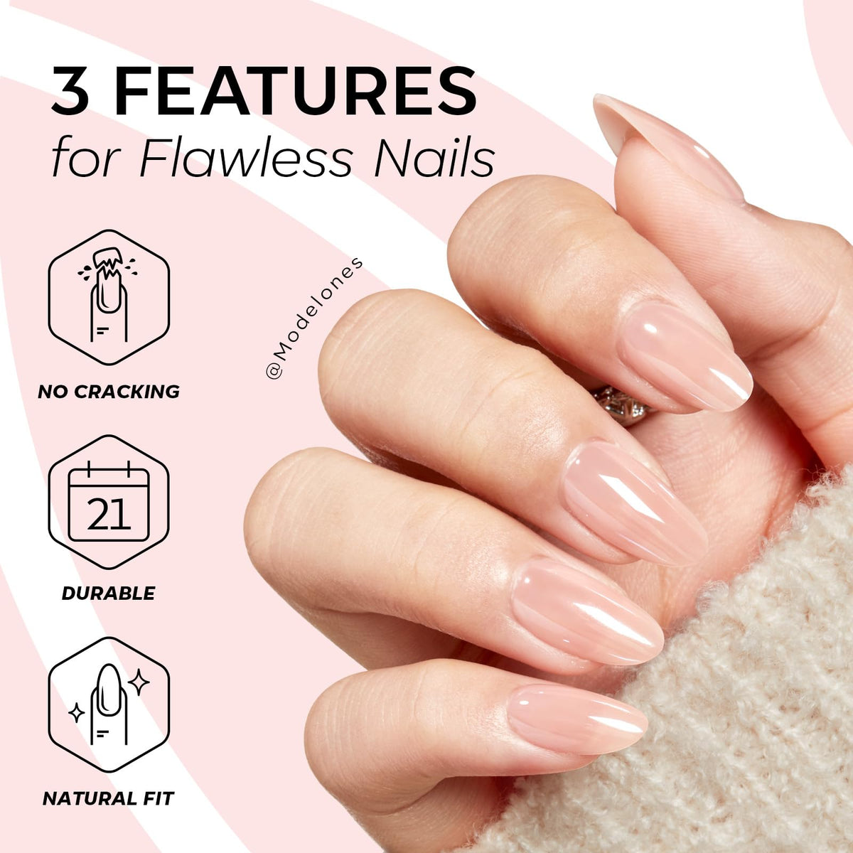 Modelones Pink Chrome Press on Nails Short Almond in packaging