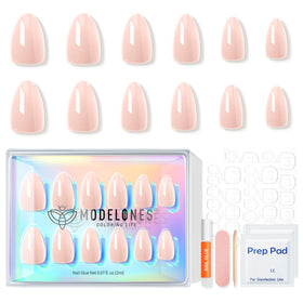Modelones Pink Chrome Press on Nails Short Almond with cuticle stick