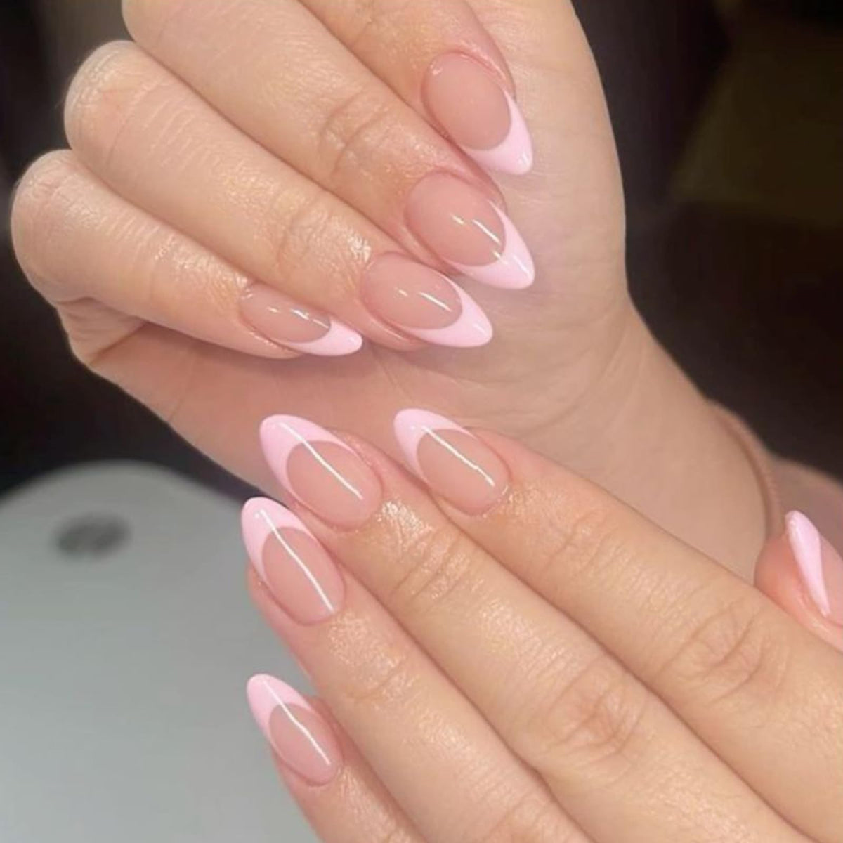 modelones Pink French Tip Press on Nails kit front view with 32 pieces
