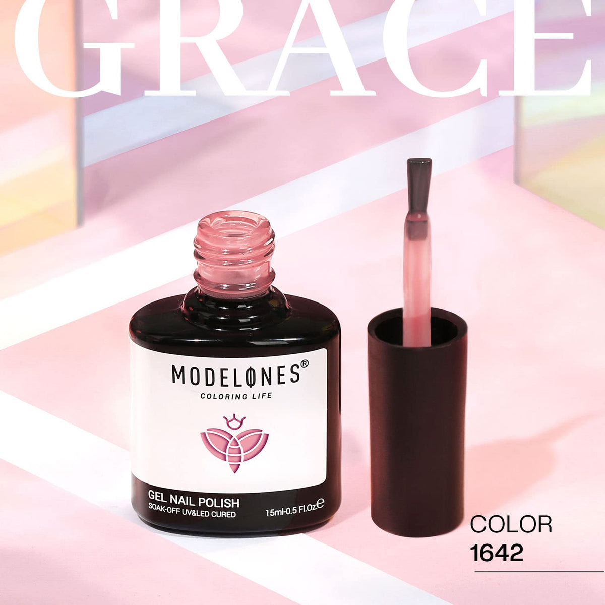 modelones Pink Gel Nail Polish 15ML bottle side view