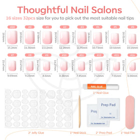 modelones Pink Ombre Press On Nails Short Square with nail glue and accessories