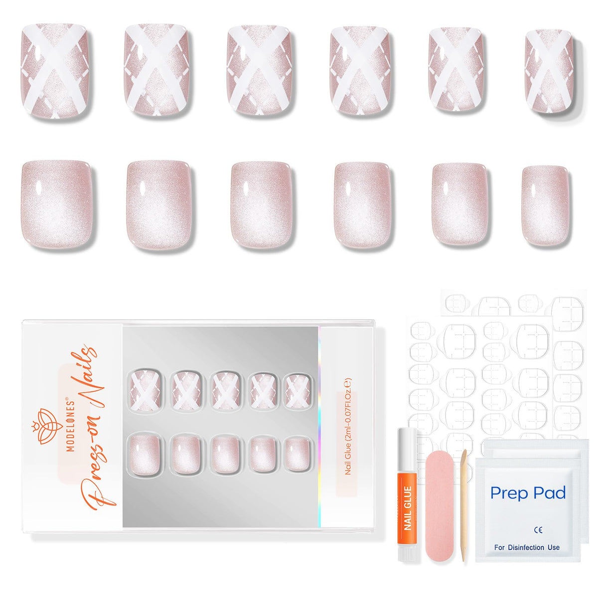 Modelones Pink Plaid Press on Nails in different sizes