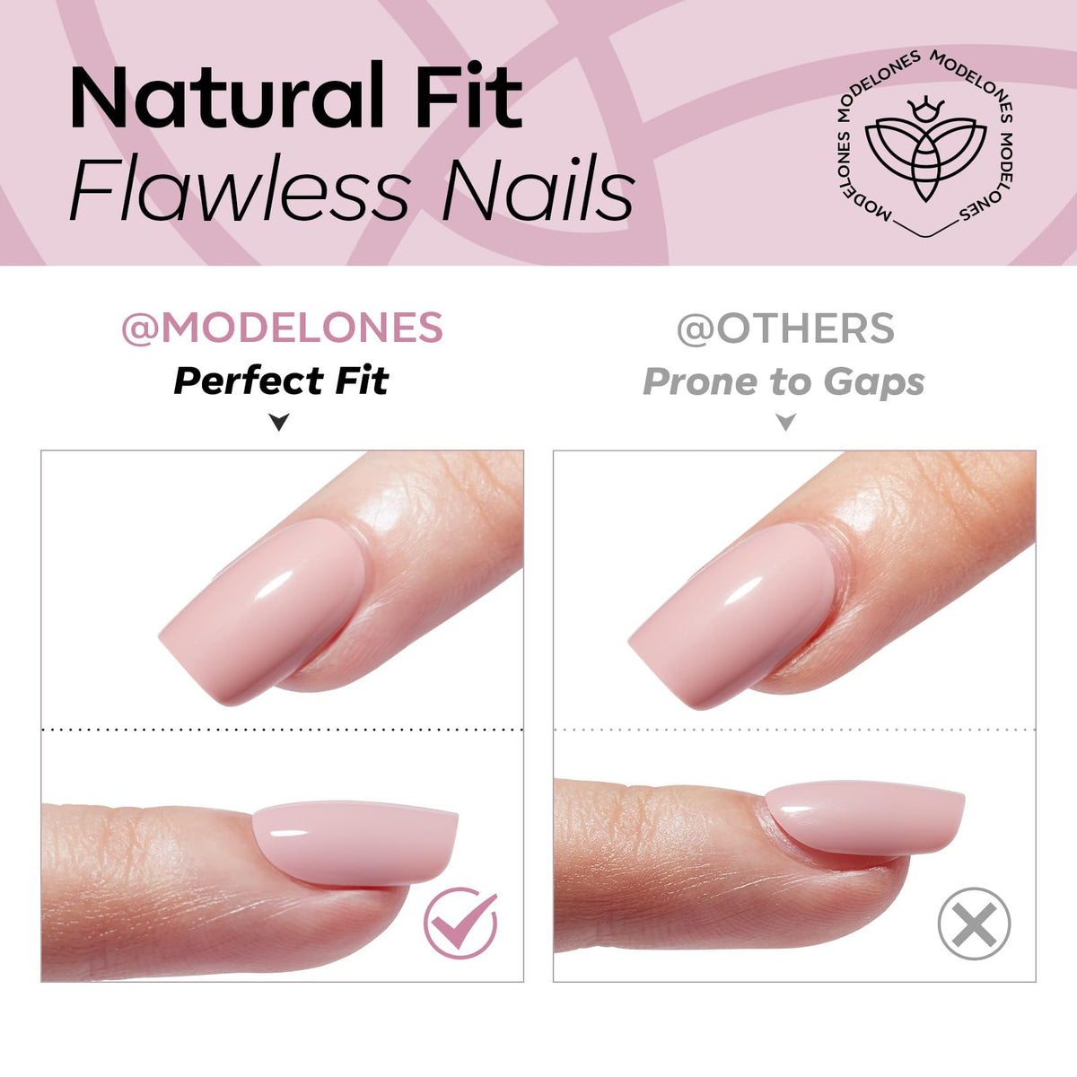 Modelones Pink Plaid Press on Nails on a hand