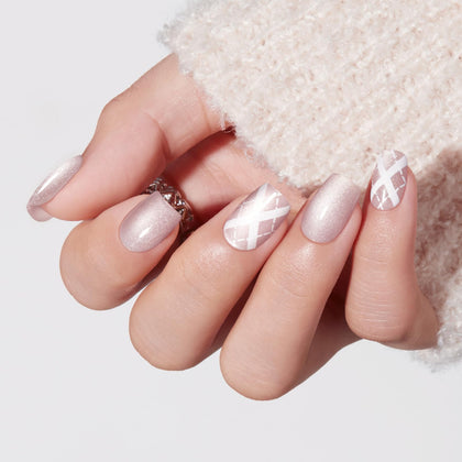 Modelones Pink Plaid Press on Nails short square front view