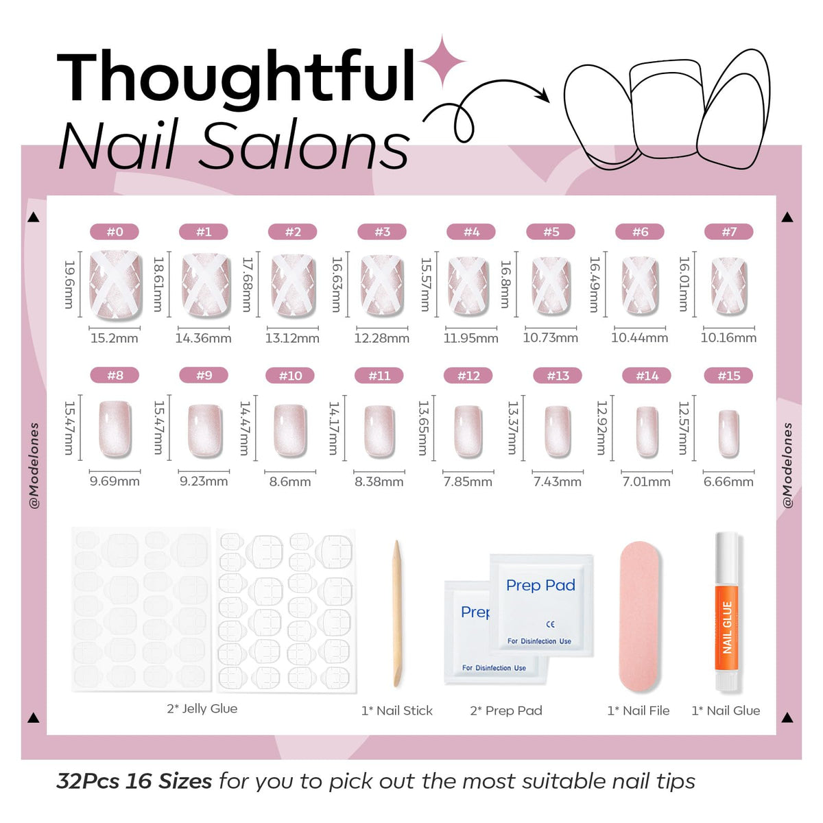 Modelones Pink Plaid Press on Nails with nail glue