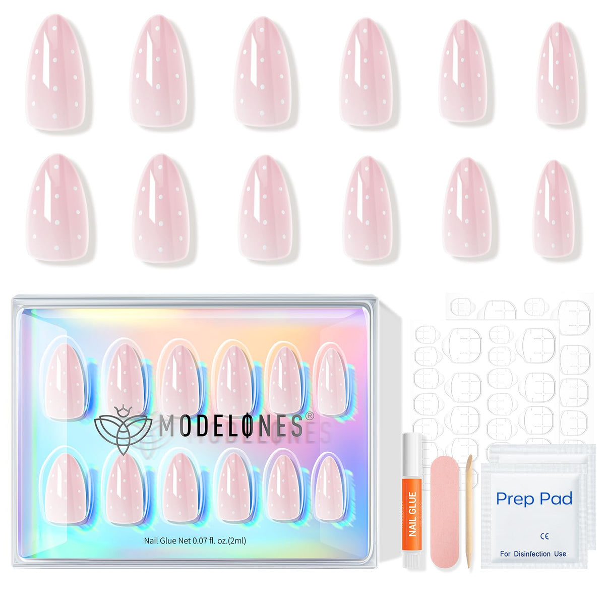 modelones Pink Polka Dot Press on Nails application process