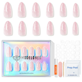 modelones Pink Polka Dot Press on Nails application process