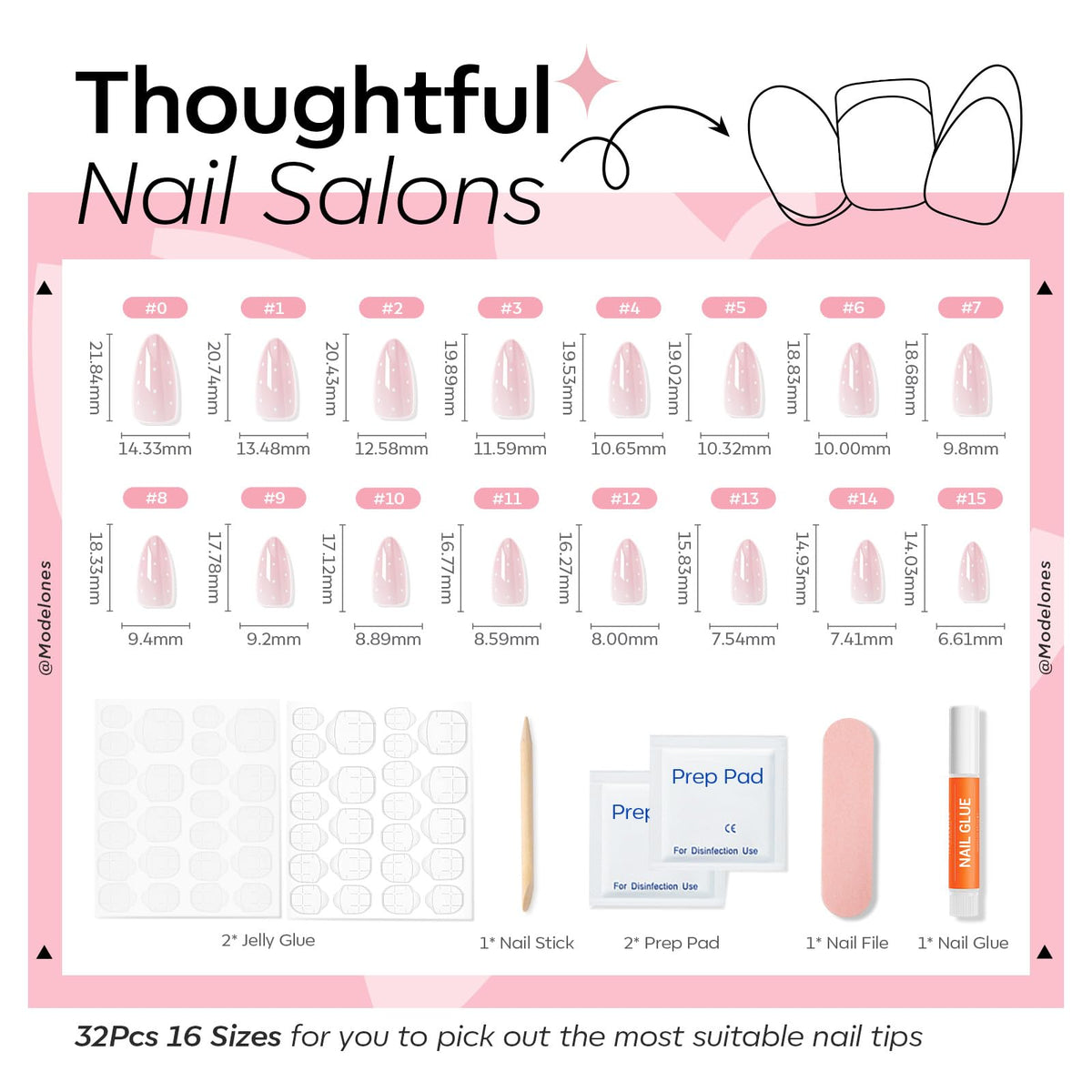 modelones Pink Polka Dot Press on Nails in use