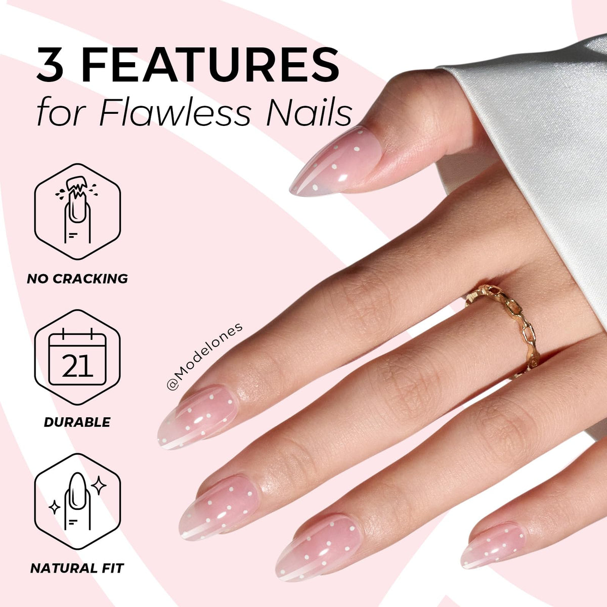 modelones Pink Polka Dot Press on Nails with accessories