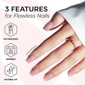 modelones Pink Press on Nails applied on fingers