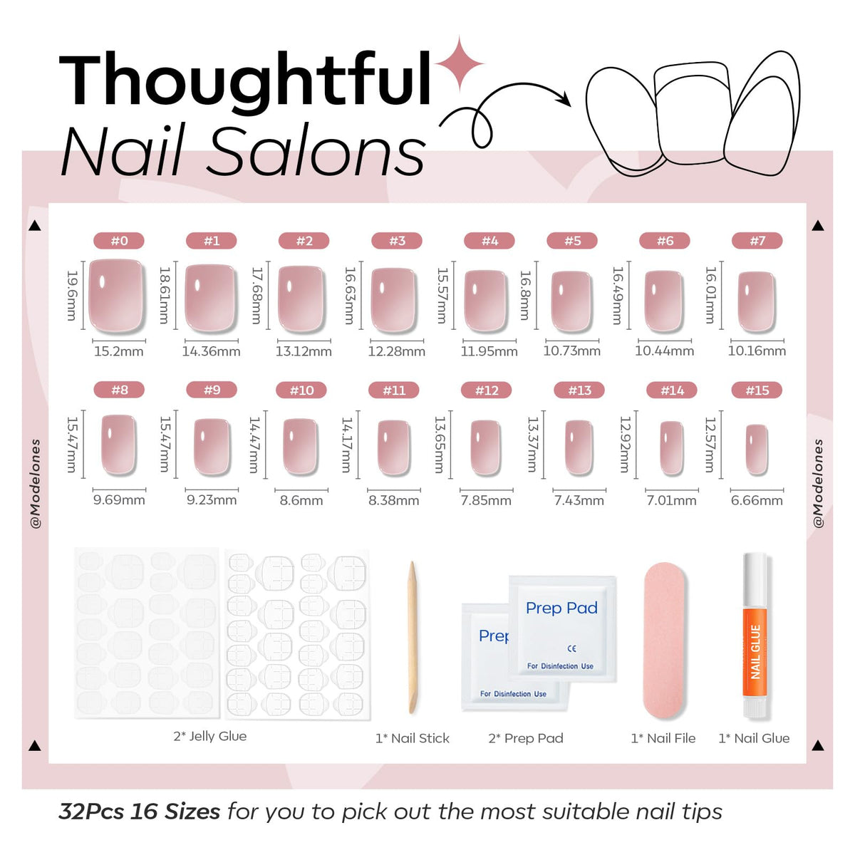 modelones Pink Press on Nails close-up showing texture