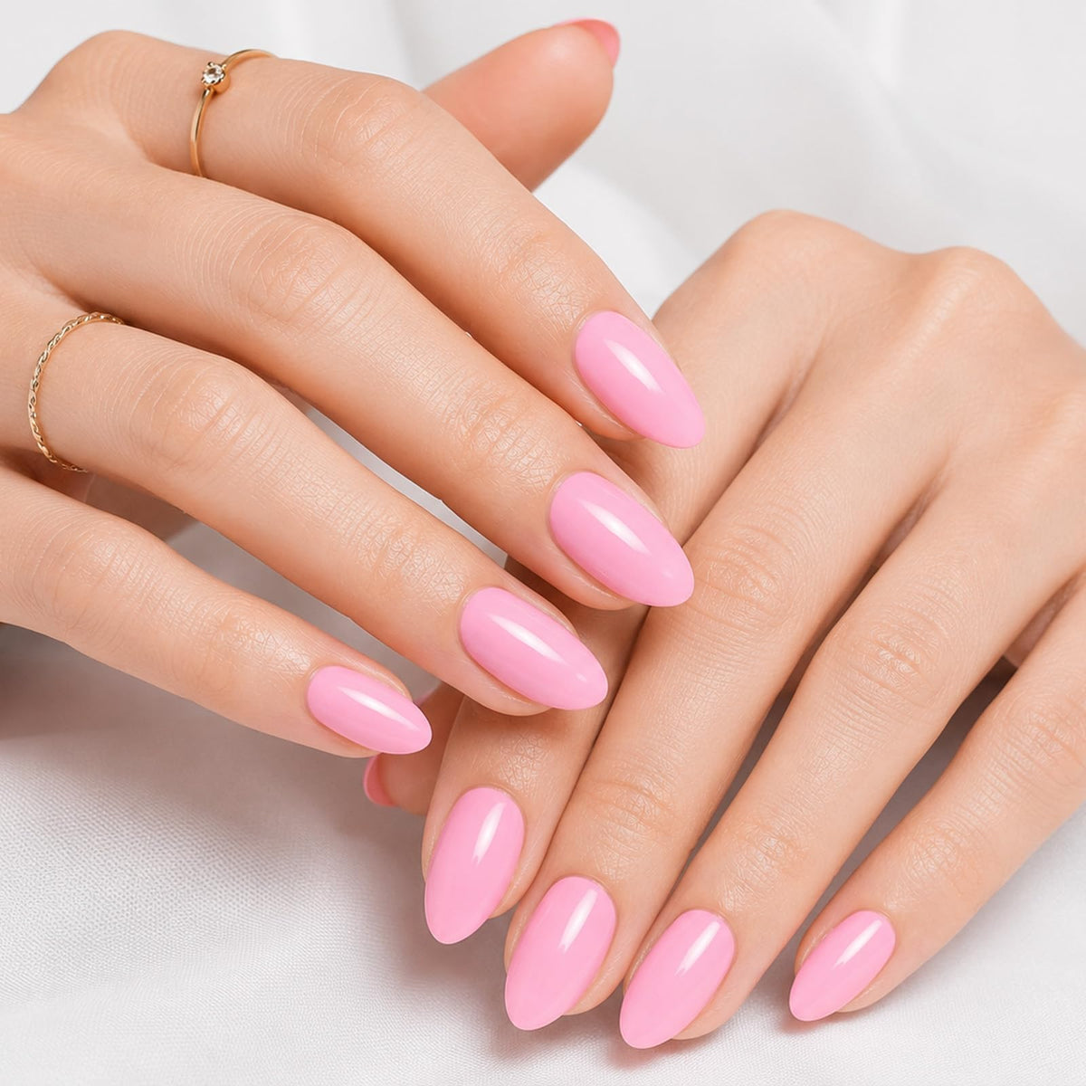 modelones Pink Press On Nails Short Almond front view with packaging