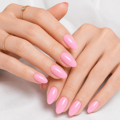 modelones Pink Press On Nails Short Almond front view with packaging