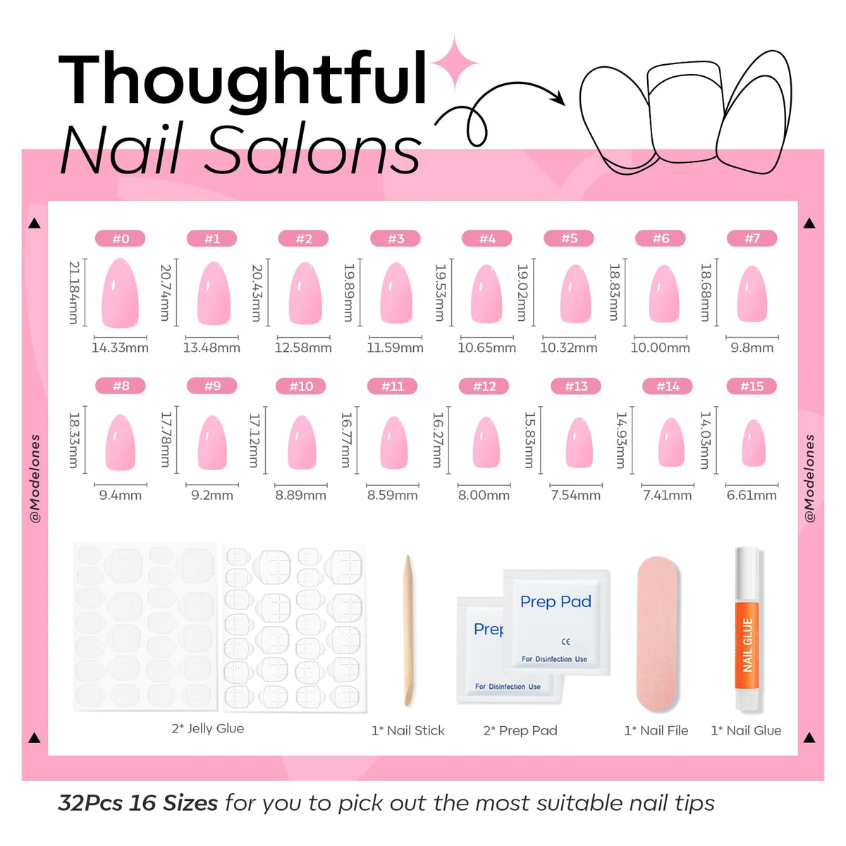 modelones Pink Press On Nails Short Almond lifestyle scene on hands