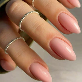 Modelones Pink Press On Nails Short Almond with accessories