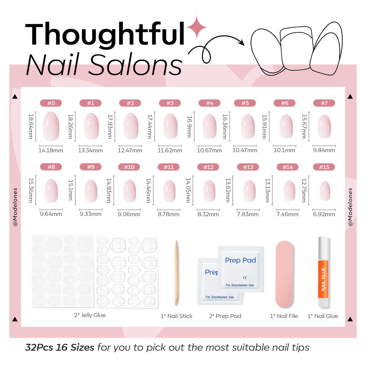 modelones Pink Short Polka Dot Press on Nails application process